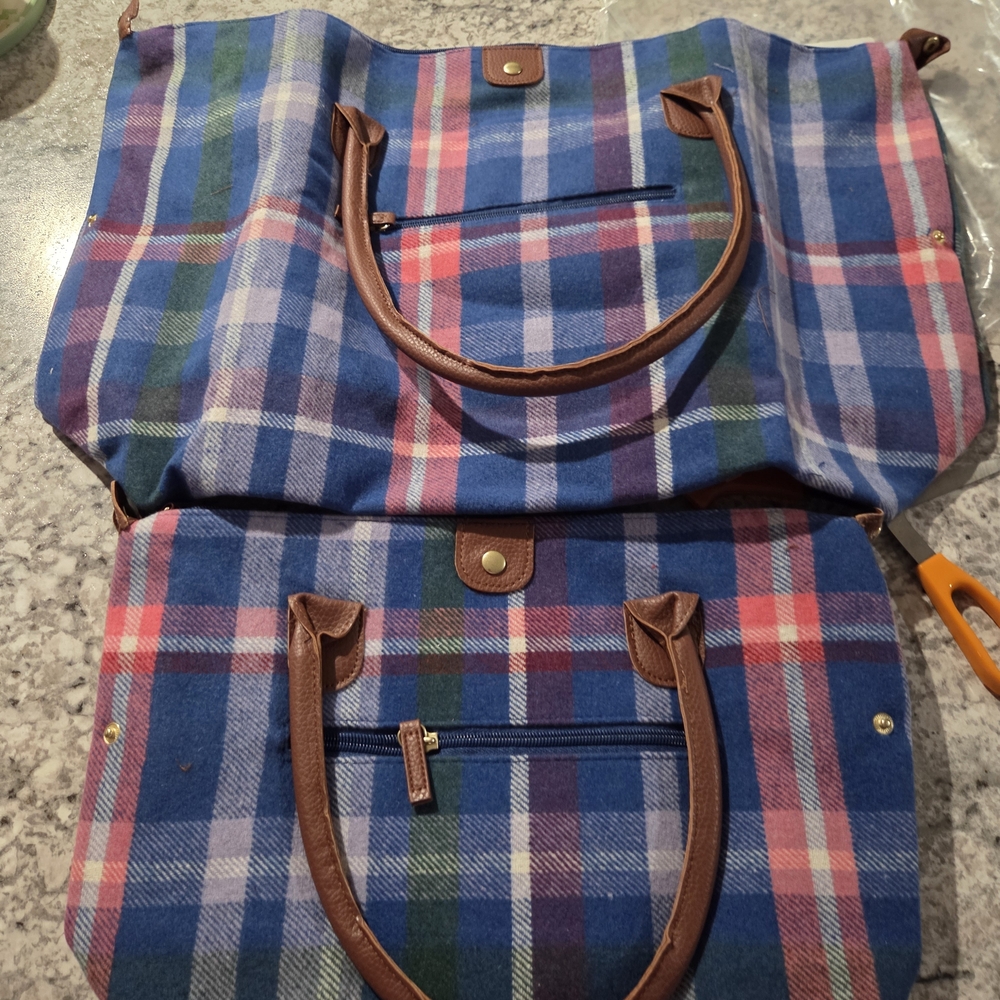 New Plaid Tote Bag with Brown Handles